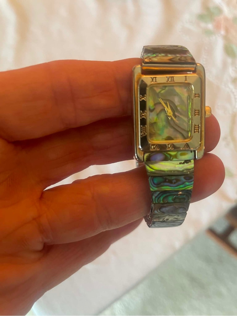 Women’s adjustable Abalone Shell Inlay Square Face Watch - Iridescent Green